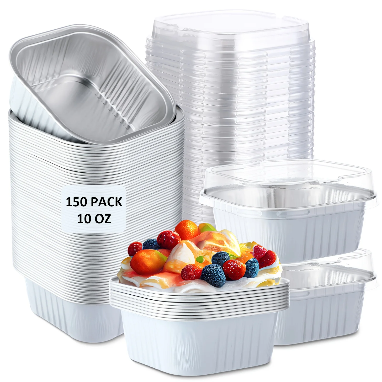 Set of 150 Mini Cake Pans Made of Aluminum Foil, Each with a Lid, Designed for Baking.
Set of 150 Mini Cake Pans Made of Aluminum Foil, Each with a Lid, Designed for Baking.