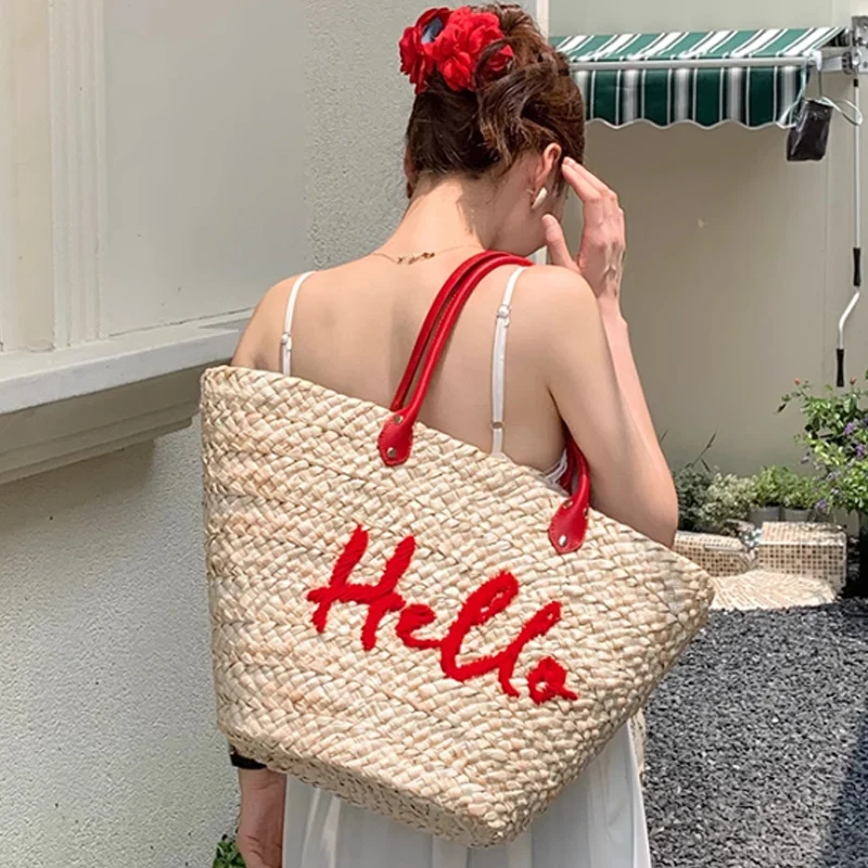 Large Capacity Shoulder Bag Handbag Fashion Handmade Straw Woven Women's Bag Embroidered Letters Beach Bag Tote Bag
Large Capacity Shoulder Bag Handbag Fashion Handmade Straw Woven Women's Bag Embroidered Letters Beach Bag Tote Bag