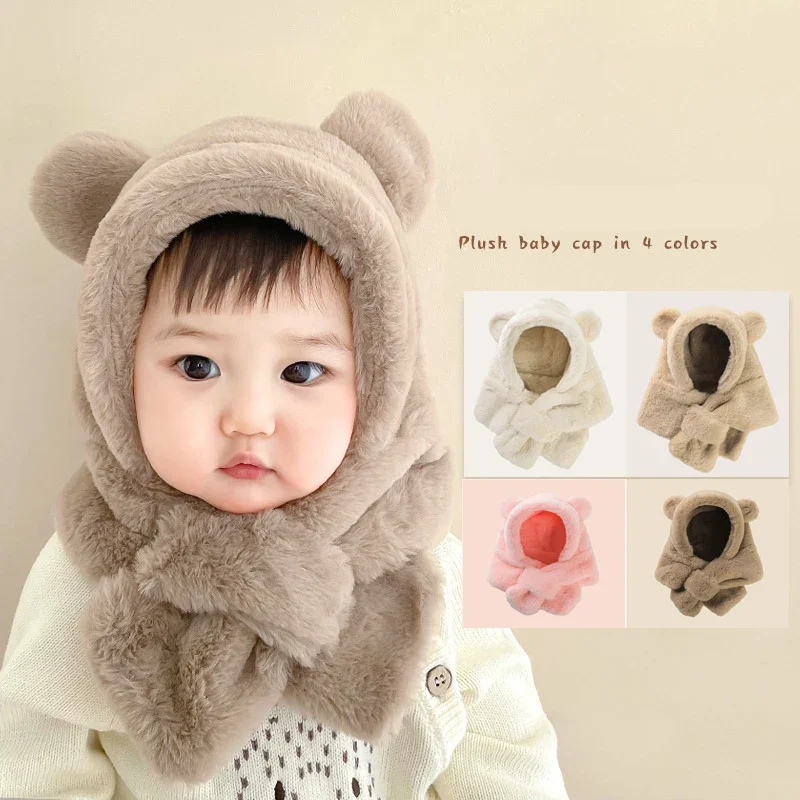 Winter Baby Hat Scarf One-Piece Faux Fur Kids Hats Cartoon Bear Warm Neck Ear Cap for Boys Girls Windproof Beanies Infant Stuffs
Winter Baby Hat Scarf One-Piece Faux Fur Kids Hats Cartoon Bear Warm Neck Ear Cap for Boys Girls Windproof Beanies Infant Stuffs