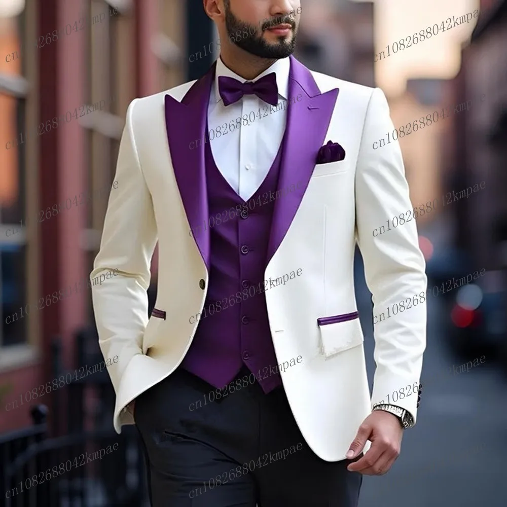 New White Purple Black Men Suit Groom Groomsman Wedding Party Prom Business Male Tuxedos 3 Piece Set Blazer Vest Pants
New White Purple Black Men Suit Groom Groomsman Wedding Party Prom Business Male Tuxedos 3 Piece Set Blazer Vest Pants