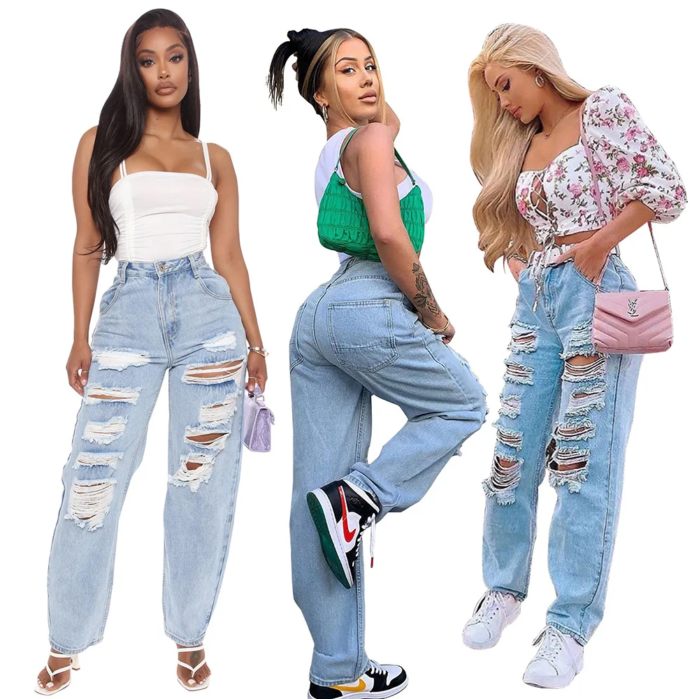 Torn Denim Women's Pants Elastic Jean Spring Women's Fashion Ripped Jeans Casual High Waist Straight Leg Trousers
Torn Denim Women's Pants Elastic Jean Spring Women's Fashion Ripped Jeans Casual High Waist Straight Leg Trousers
