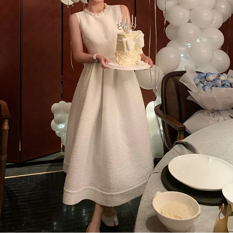 Coigarsam Women's Dress 2024 Summer French Style Solid Sleeveless Zipper O-Neck Pearl White Dresses
Coigarsam Women's Dress 2024 Summer French Style Solid Sleeveless Zipper O-Neck Pearl White Dresses