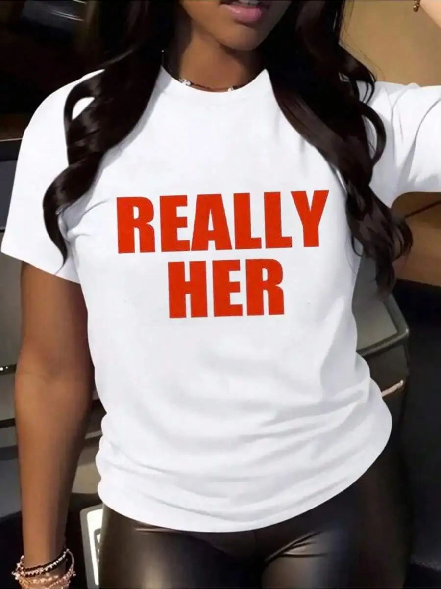 Womens White Short Sleeve T-Shirt With Bold REALLY HER Print Casual Cotton Tee
Womens White Short Sleeve T-Shirt With Bold REALLY HER Print Casual Cotton Tee