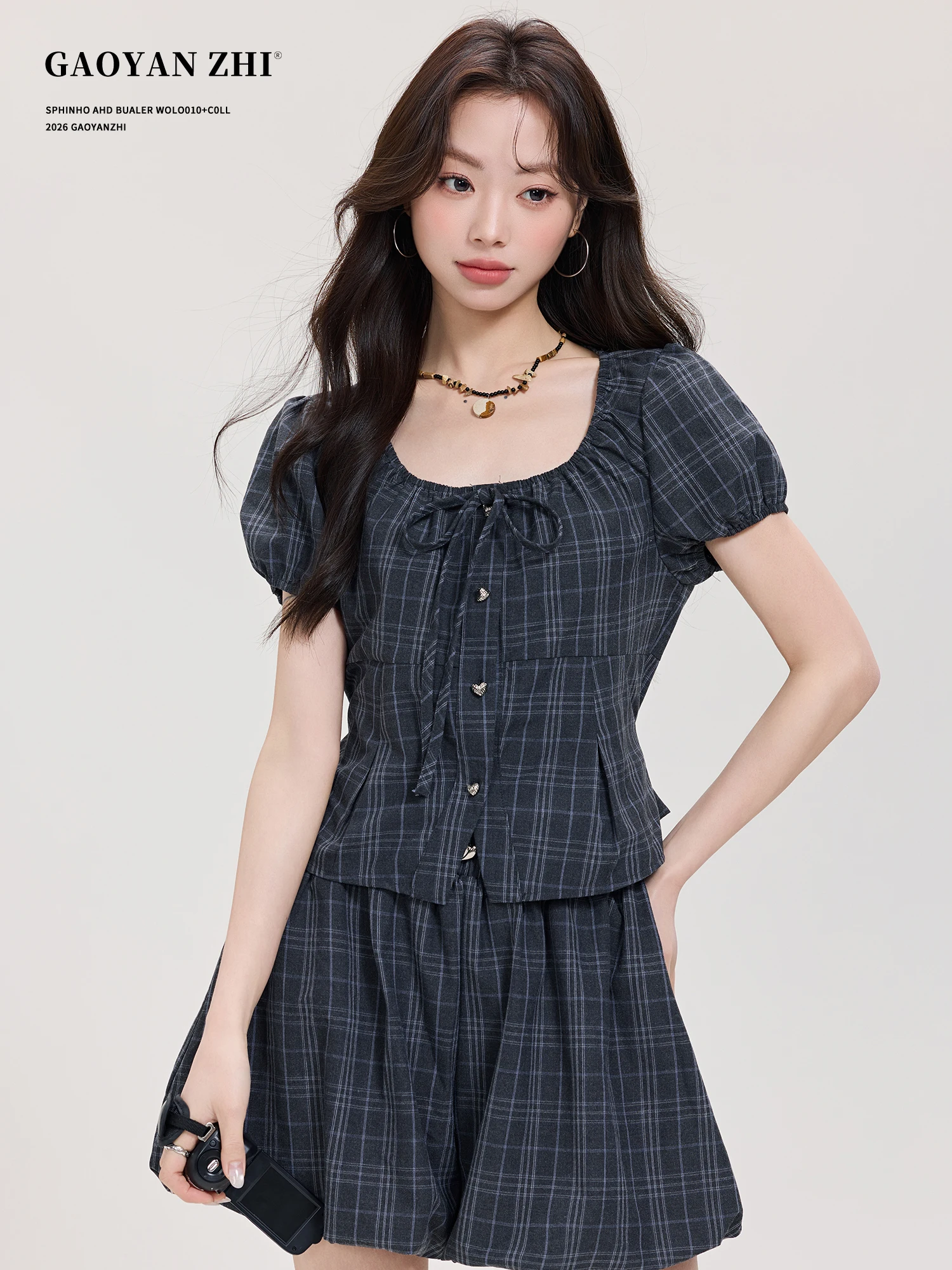 High Waist Plaid Shirt And Bloomer Shorts Two Piece Set Women's Summer College Style Outfit Princess Sleeve Breathable Fabric
High Waist Plaid Shirt And Bloomer Shorts Two Piece Set Women's Summer College Style Outfit Princess Sleeve Breathable Fabric