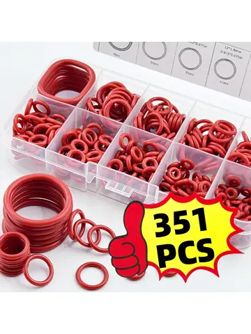 351pcs silicone O-ring set, 10 sizes, oil and heat resistant, suitable for cars and pipelines