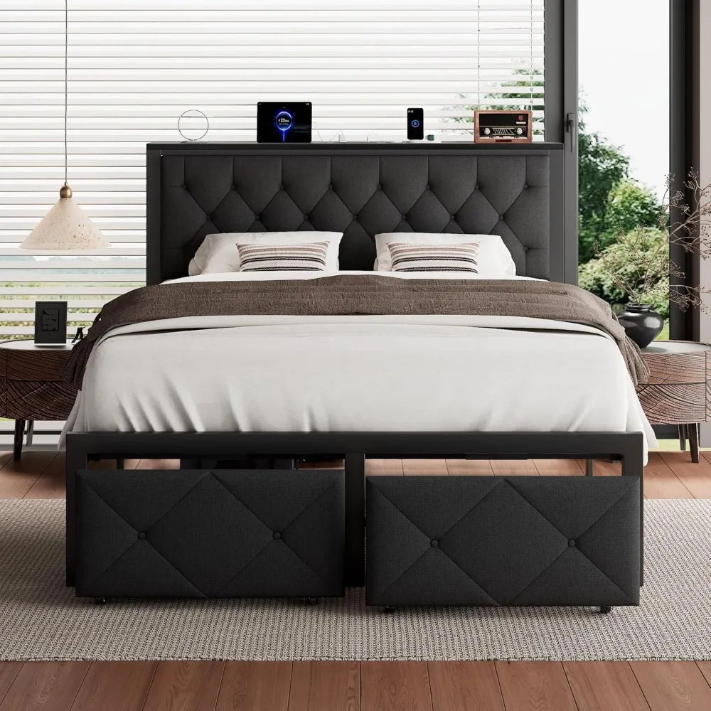 iPormis Queen Bed Frame with 2 Storage Drawers, Linen Upholstered Headboard Platform Bed with Charging Station, No Box Spring Ne
iPormis Queen Bed Frame with 2 Storage Drawers, Linen Upholstered Headboard Platform Bed with Charging Station, No Box Spring Ne