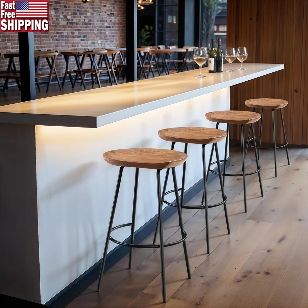 Contemporary Solid Wood Barstool Set of 2 with Backless Design Black Powder Coated Steel Legs Modern Kitchen
Contemporary Solid Wood Barstool Set of 2 with Backless Design Black Powder Coated Steel Legs Modern Kitchen