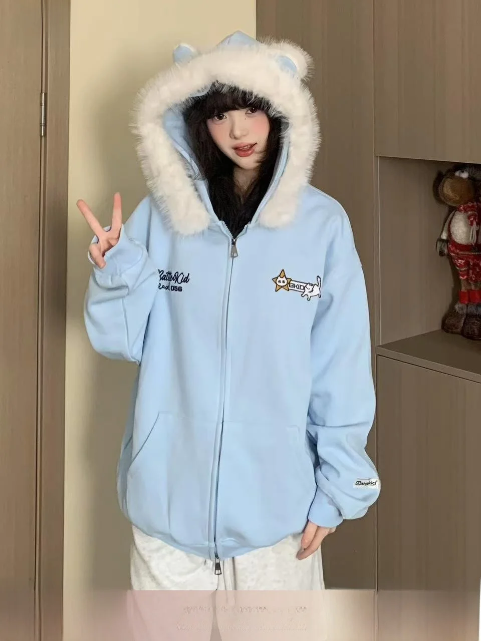 Retro American Fun Fur Collar Ear Hoodie Women's Loose Casual Outerwear Spring Trendy Open Cardigan Sweatirt Street Sle
Retro American Fun Fur Collar Ear Hoodie Women's Loose Casual Outerwear Spring Trendy Open Cardigan Sweatirt Street Sle