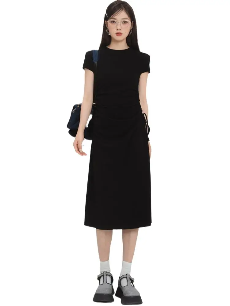 Summer New Women Knitted Cotton Round Neck Long Dress Streetwear Slim Side Pleats Party Fashion Short Sleeves Mid-Calf Vestidos
Summer New Women Knitted Cotton Round Neck Long Dress Streetwear Slim Side Pleats Party Fashion Short Sleeves Mid-Calf Vestidos