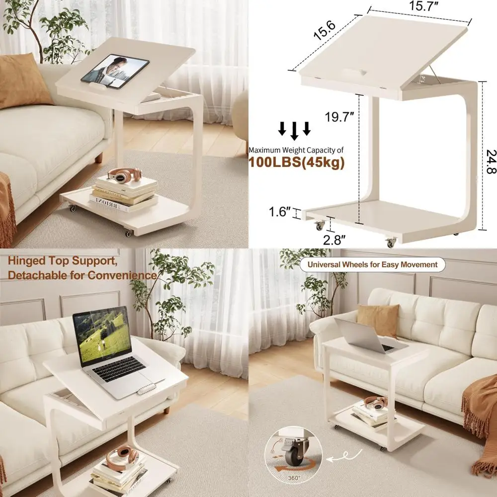 Compact C-Shaped Rolling Side Table with Adjustable Height and Lockable Wheels, 23.36 Wide for Small Spaces
Compact C-Shaped Rolling Side Table with Adjustable Height and Lockable Wheels, 23.36 Wide for Small Spaces