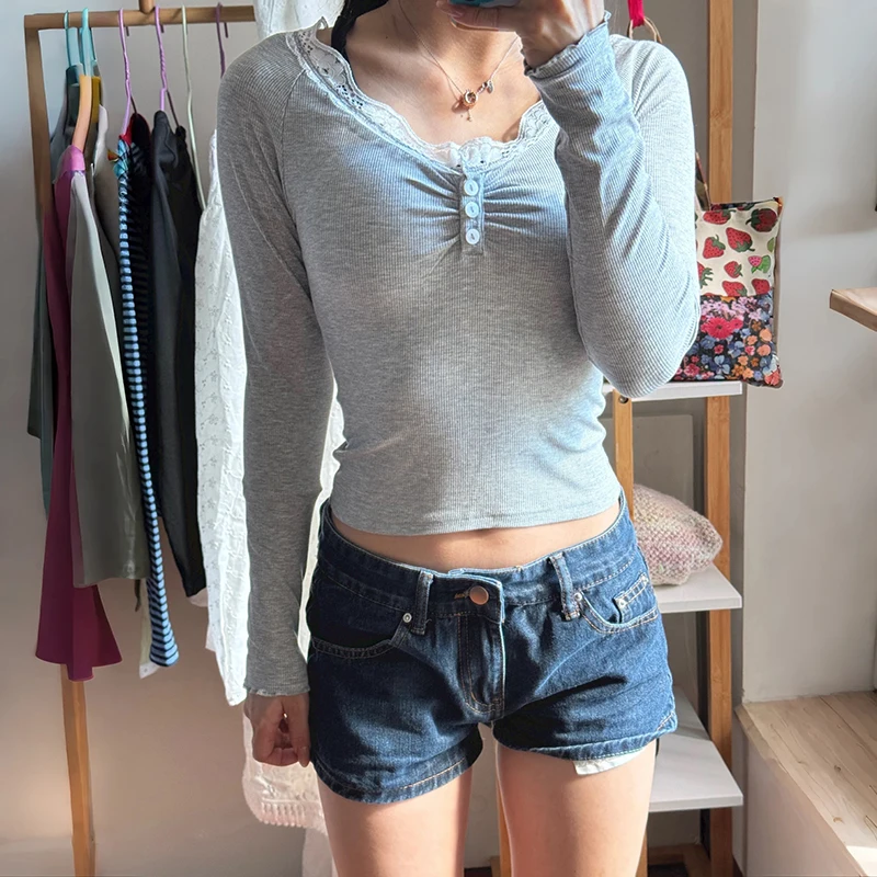 Slim Fit Lace Trim round Ne T-irt French Sle Base irt Women's Faion Early Spring Hot Girl Outfit Knitted Sweater
Slim Fit Lace Trim round Ne T-irt French Sle Base irt Women's Faion Early Spring Hot Girl Outfit Knitted Sweater