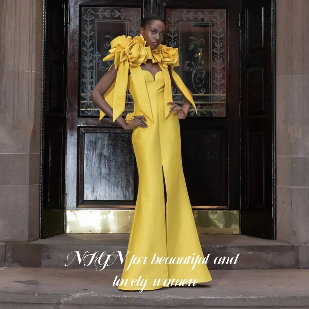 NFYN Yellow Elegant Prom Dress 3D-Flowers Sweetheart Backless Prom Gown Satin Split Sleeveless Party Evening Dresses Customized
NFYN Yellow Elegant Prom Dress 3D-Flowers Sweetheart Backless Prom Gown Satin Split Sleeveless Party Evening Dresses Customized