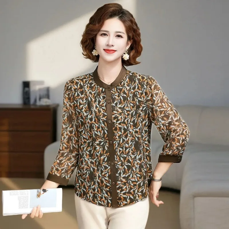Middle-aged Women Le Print Blouse Spring Summer 3/4 Sleeve Button-up Thin Top
Middle-aged Women Le Print Blouse Spring Summer 3/4 Sleeve Button-up Thin Top