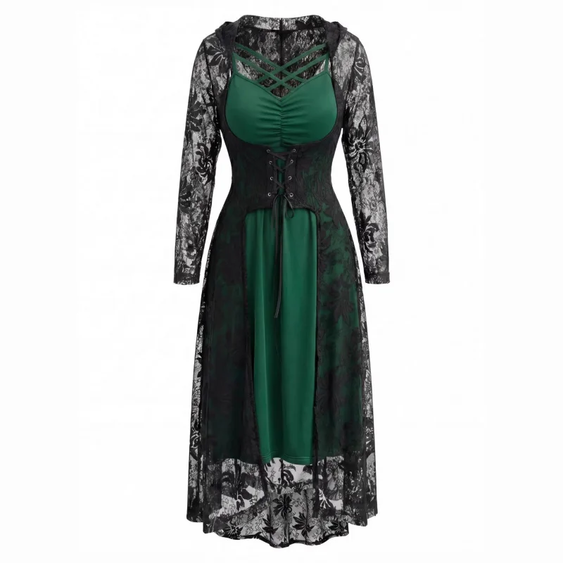 Gothic Lace Two Piece Maxi Dress Women Plus Size Green Corset Long Sleeve Vintage Halloween Party Renaissance Costume
Gothic Lace Two Piece Maxi Dress Women Plus Size Green Corset Long Sleeve Vintage Halloween Party Renaissance Costume