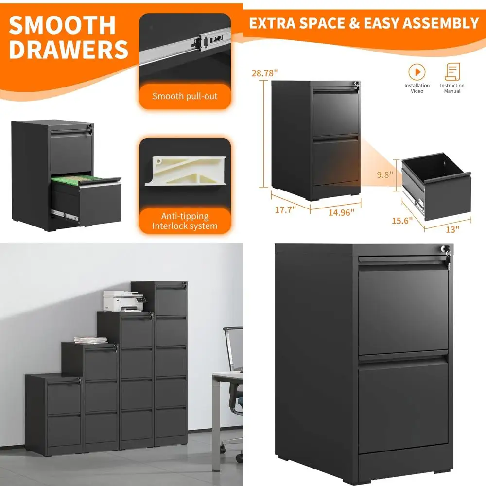 Sturdy Steel 2-Drawer File Cabinet for Home Office, Lockable, Assembles Required, Fits Legal/Letter Files
Sturdy Steel 2-Drawer File Cabinet for Home Office, Lockable, Assembles Required, Fits Legal/Letter Files