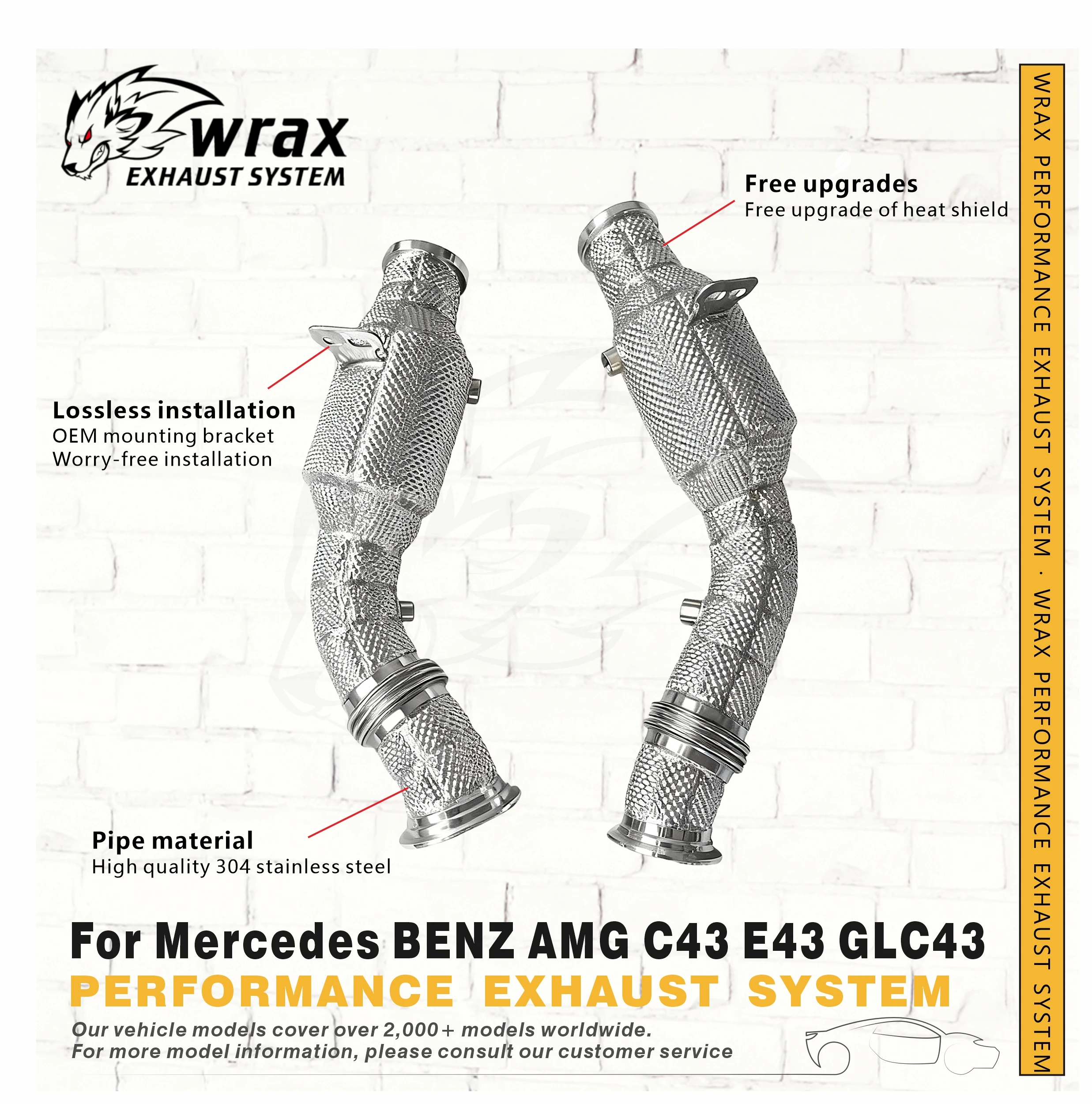 WRAX Upgrade to a Sports Exhaust System for Mercedes AMG C43 E43 GLC43 SS304 Downpipe Plug-and-Play Design for Easy Installation
WRAX Upgrade to a Sports Exhaust System for Mercedes AMG C43 E43 GLC43 SS304 Downpipe Plug-and-Play Design for Easy Installation