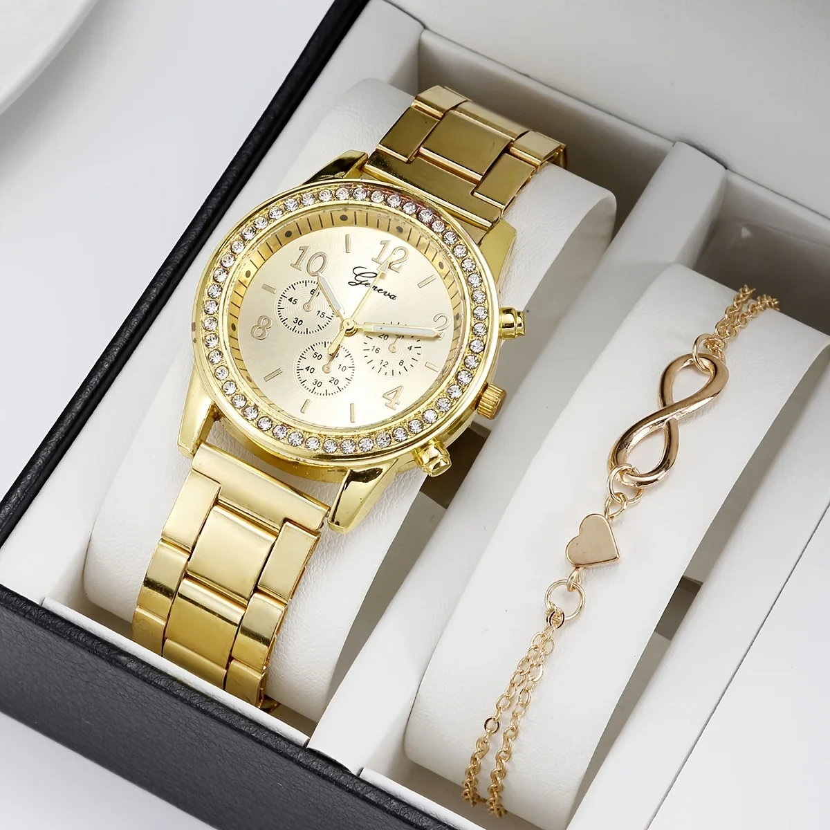 2pc Rhinestone Women's Alloy Steel Strap Quartz Watch + 1pc Bracelet Fancy Women Watches Jewelry Sophisticated And Stylish
2pc Rhinestone Women's Alloy Steel Strap Quartz Watch + 1pc Bracelet Fancy Women Watches Jewelry Sophisticated And Stylish