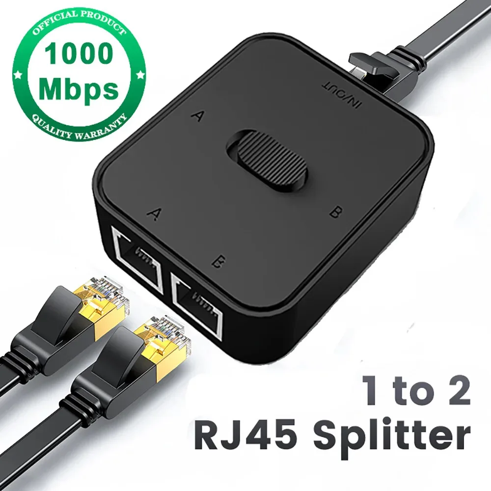 1000Mbps 2 Port Gigabit Network Switch 1 In 2 Out RJ45 Switch Network Adapter RJ45 Splitter Cable Extender for PC Laptop TV Box
