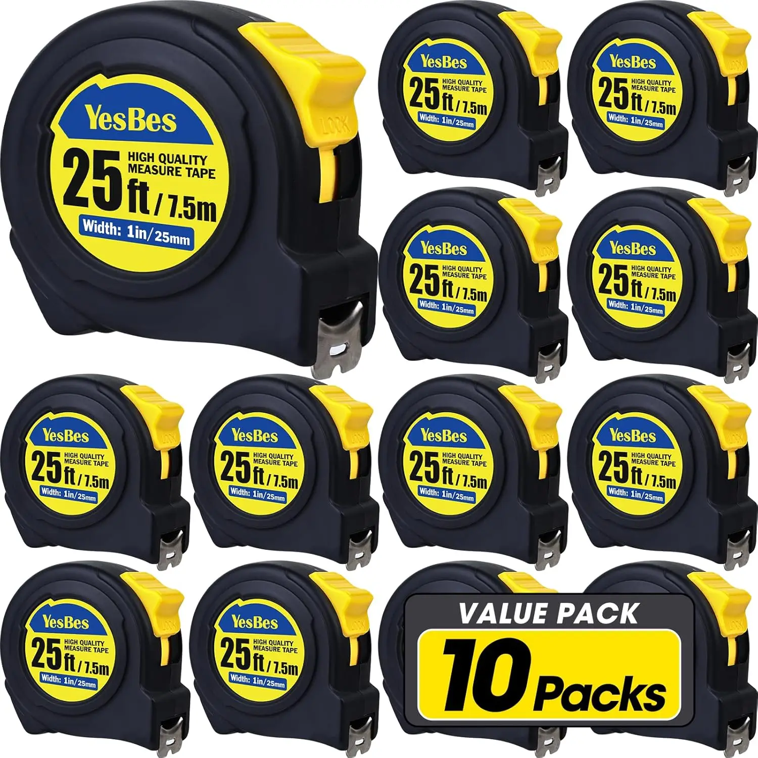 10 Pack 25ft Tape Measures, Easy Read Retractable, 1 inch Wide
10 Pack 25ft Tape Measures, Easy Read Retractable, 1 inch Wide