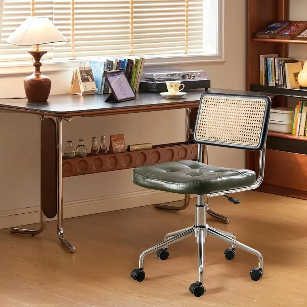 Zesthouse Mid Century Home Office Chair, Armless Swivel Desk Chair with Rattan Back & Adjustable Height, Upholstered Faux Leathe
Zesthouse Mid Century Home Office Chair, Armless Swivel Desk Chair with Rattan Back & Adjustable Height, Upholstered Faux Leathe