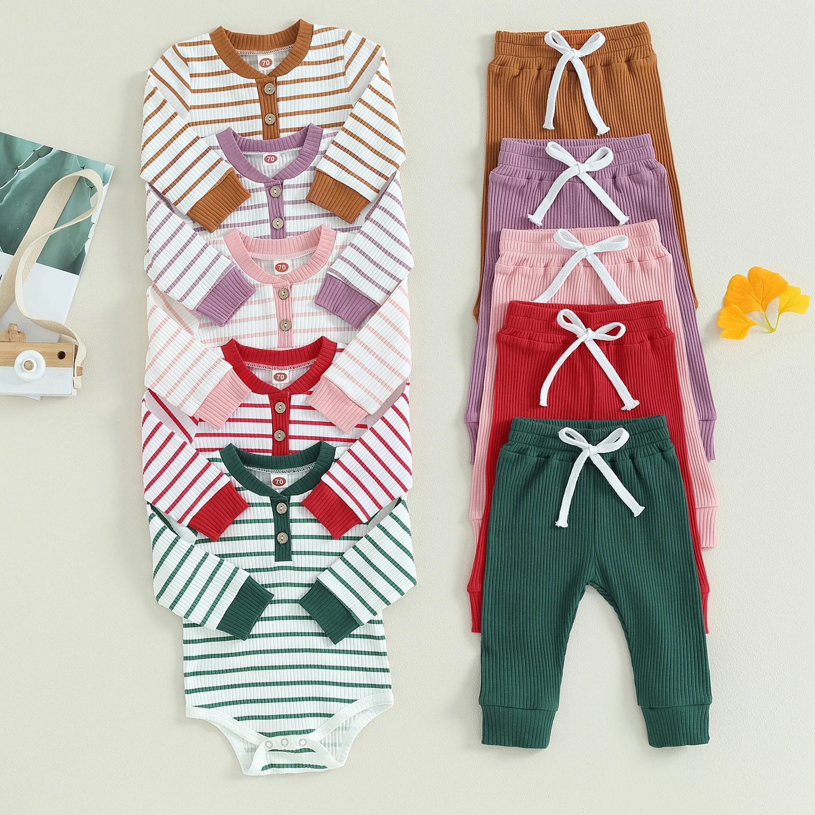 Baby Girls 2PCS Pants Sets Long Sleeve Knitted Button Striped Romper Solid Color Drawstring Pants Sets Cute Warm Baby's Sets
Baby Girls 2PCS Pants Sets Long Sleeve Knitted Button Striped Romper Solid Color Drawstring Pants Sets Cute Warm Baby's Sets
