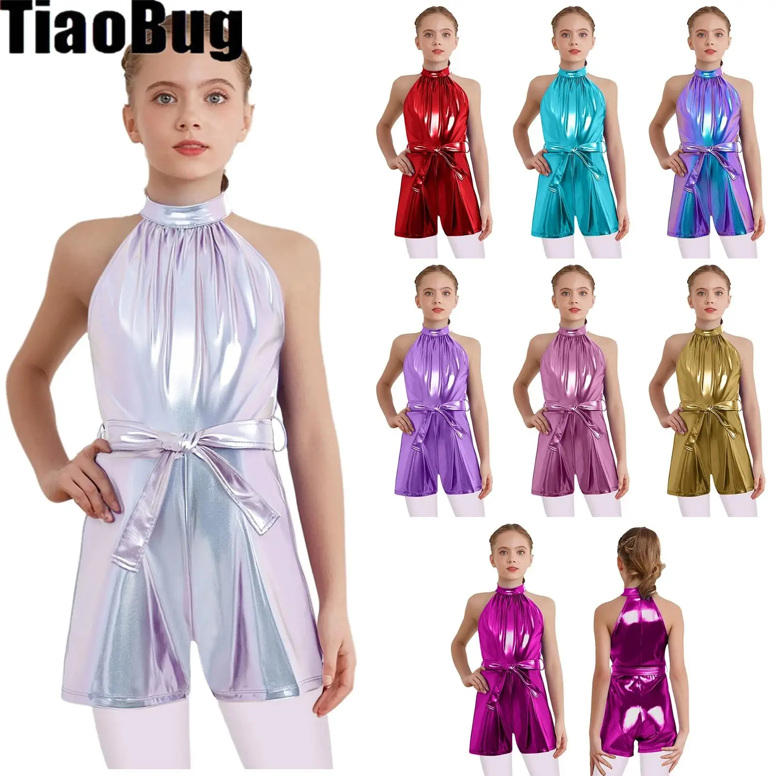 Kids Girls Metallic Ballet Jumpsuits Halter Sleeveless Back Invisible Zipper Shiny Rompers with Belt for Birthday Party
Kids Girls Metallic Ballet Jumpsuits Halter Sleeveless Back Invisible Zipper Shiny Rompers with Belt for Birthday Party