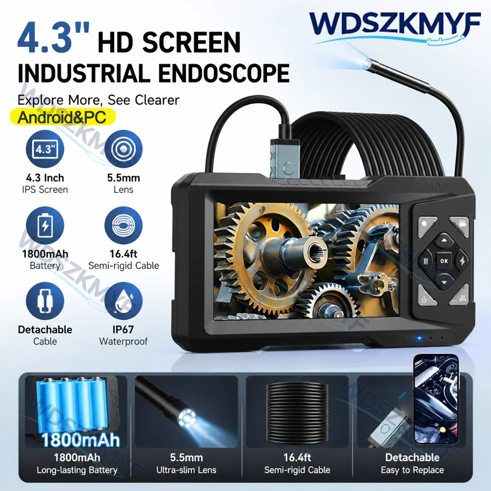 5m Detachable cable Android pc Industrial Endoscope Camera 4.3inch Screen Pipe Inspection Camera for Car Repair IP67 Waterproof
5m Detachable cable Android pc Industrial Endoscope Camera 4.3inch Screen Pipe Inspection Camera for Car Repair IP67 Waterproof