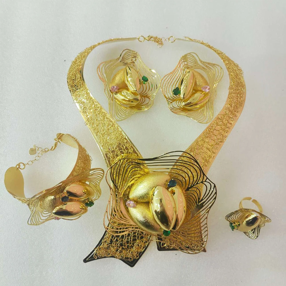 Exaggerate Women Jewelry Set for Sexy Party Wedding African Copper Gold Color Large Necklace Earrings Bangle Ring 4PCS Set Gift
Exaggerate Women Jewelry Set for Sexy Party Wedding African Copper Gold Color Large Necklace Earrings Bangle Ring 4PCS Set Gift
