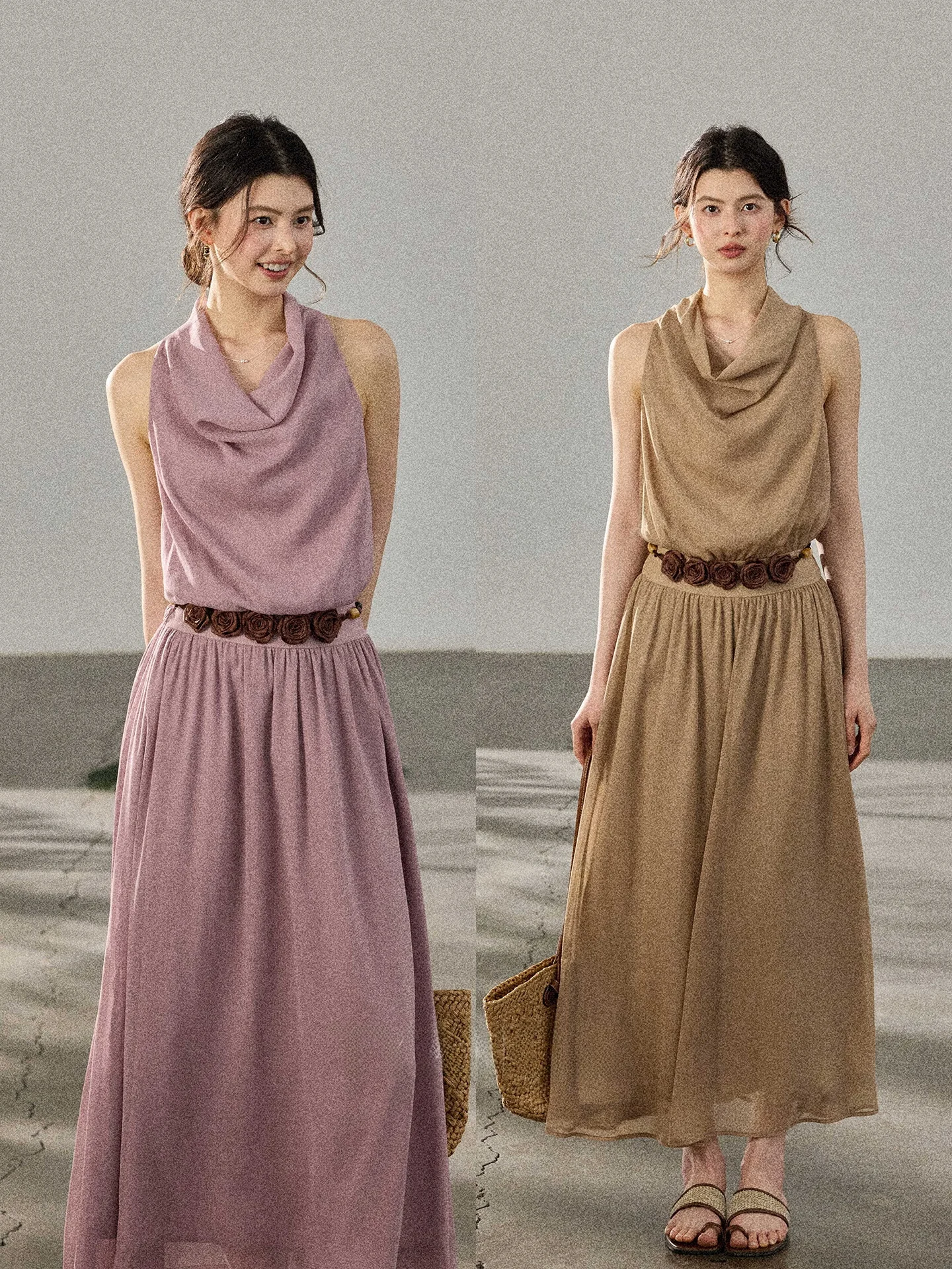 Elegant V-Neck Hanging Neck Chiffon Dress Women's New Style Draping Sensation Holiday Vest Long Skirt Breathable Casual Wear
Elegant V-Neck Hanging Neck Chiffon Dress Women's New Style Draping Sensation Holiday Vest Long Skirt Breathable Casual Wear