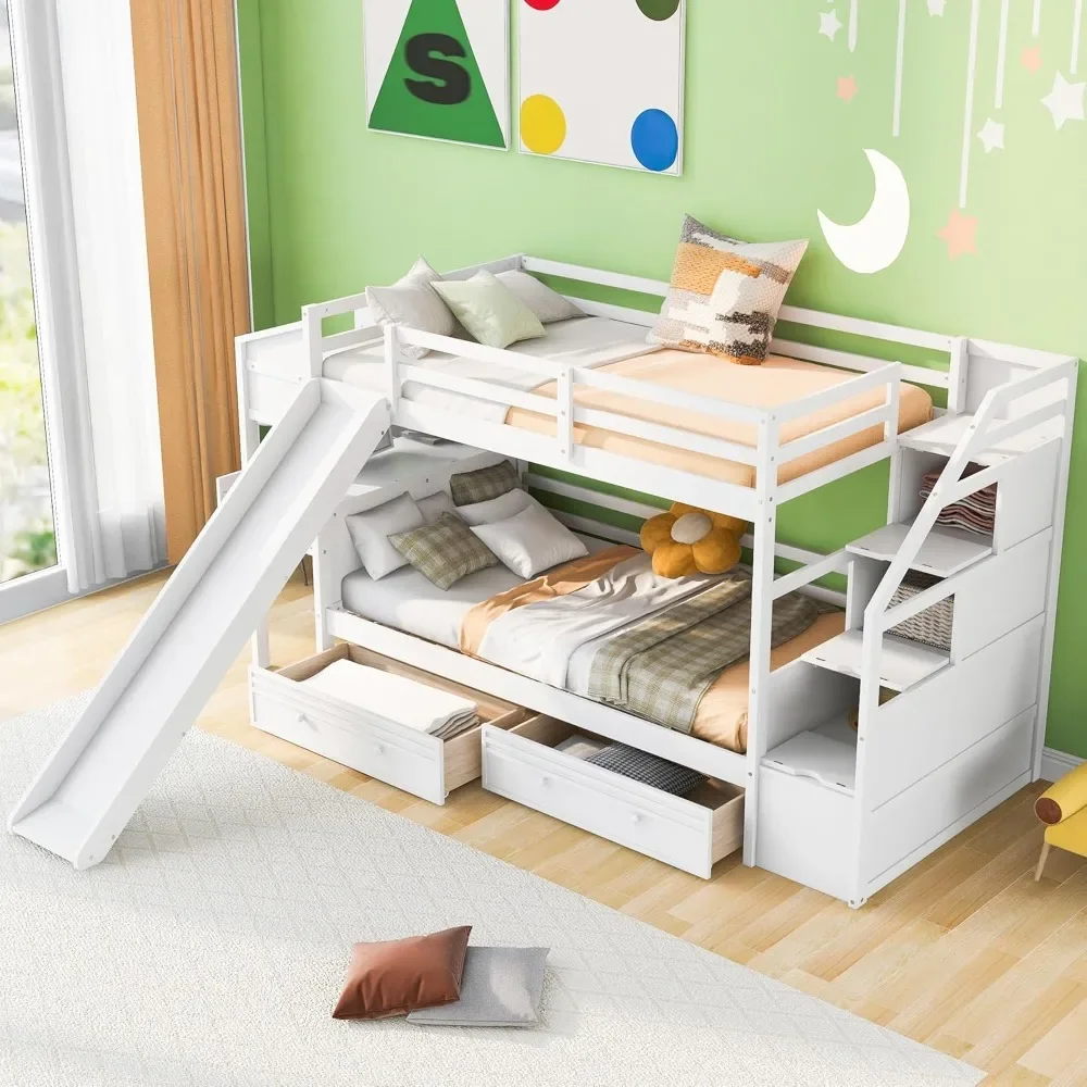 Twin Over Twin Bunk Bed with Stairs, Slide, Desk, Solid Wood Bunk Bed with Storage Drawers and Shelves for Kids Bunk Bed
Twin Over Twin Bunk Bed with Stairs, Slide, Desk, Solid Wood Bunk Bed with Storage Drawers and Shelves for Kids Bunk Bed
