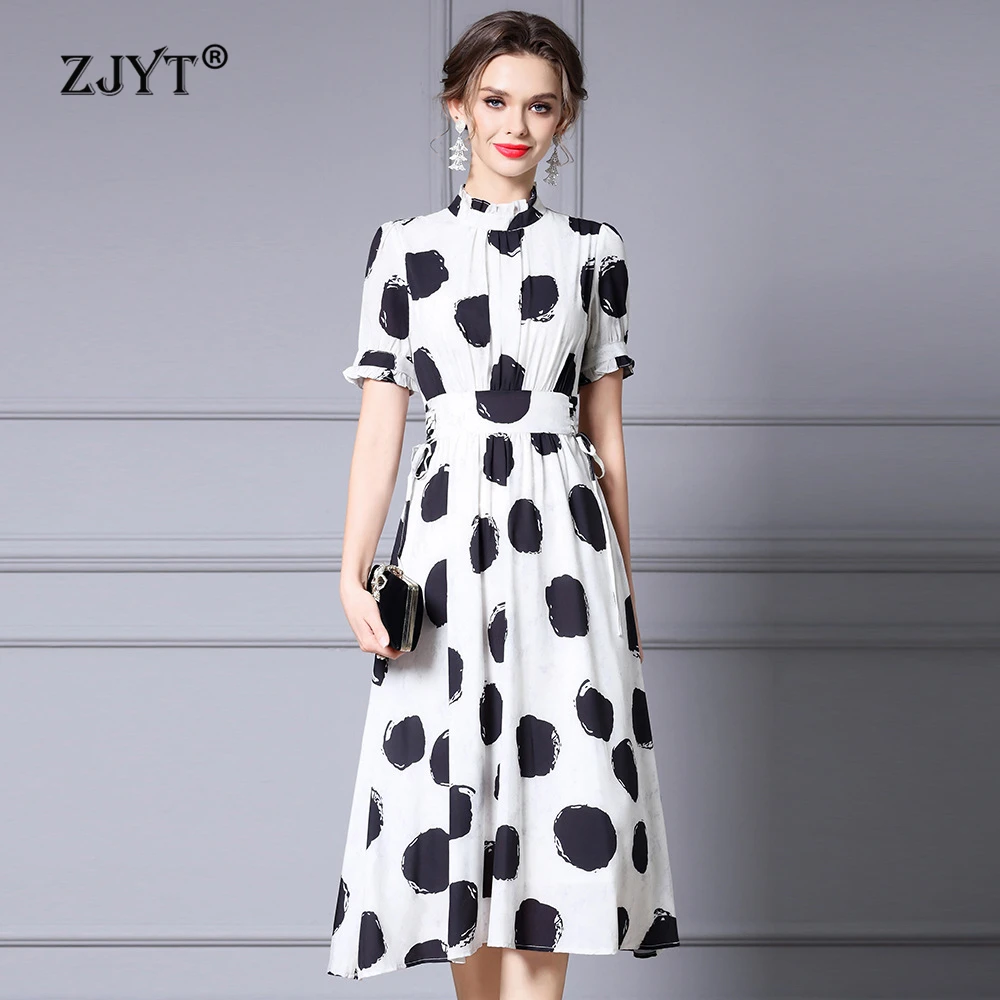ZJYT Summer Dot Print Midi Dresses for Women Runway 2025 Short Sleeve Bandage Waist Casual Fashion Holiday White Vestidos Female
ZJYT Summer Dot Print Midi Dresses for Women Runway 2025 Short Sleeve Bandage Waist Casual Fashion Holiday White Vestidos Female