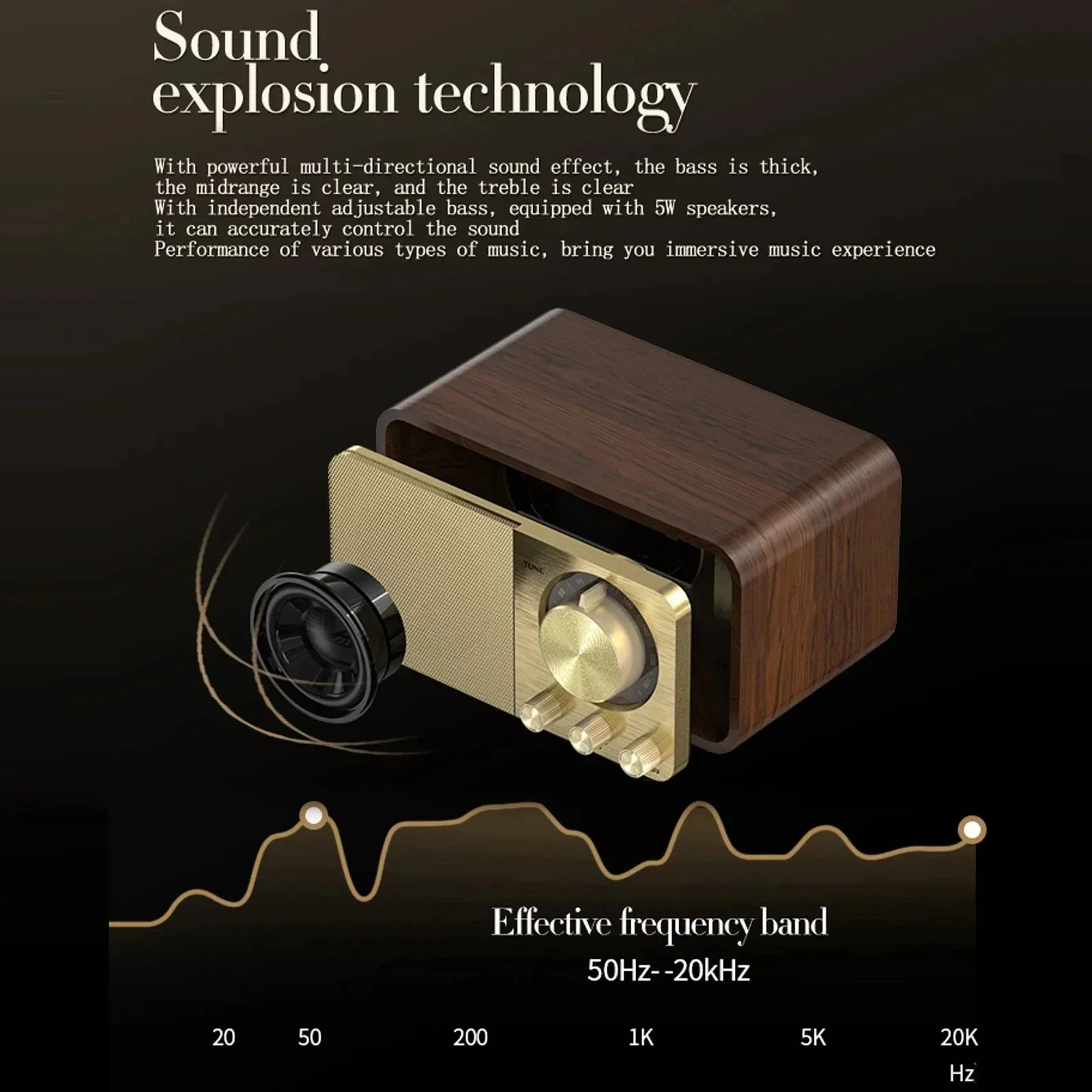 5.0 Wooden Portable Subwoofer Nostalgic Bluetooth Speaker Bluetooth Sound Retro Classic Speaker Retro Radio Wireless Bluetooth
5.0 Wooden Portable Subwoofer Nostalgic Bluetooth Speaker Bluetooth Sound Retro Classic Speaker Retro Radio Wireless Bluetooth
