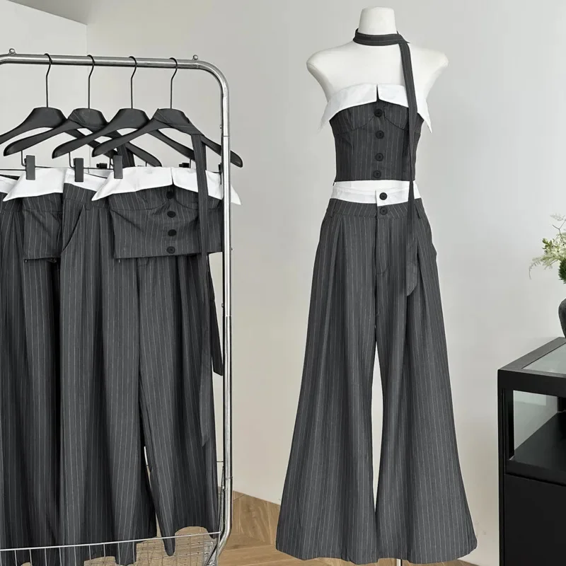 Korean Color Blocking Patchwork One Shoulder Strapless Top Vest Suit 2-piece Set Spring Summer Loose Top Wide Leg Pants Women
Korean Color Blocking Patchwork One Shoulder Strapless Top Vest Suit 2-piece Set Spring Summer Loose Top Wide Leg Pants Women
