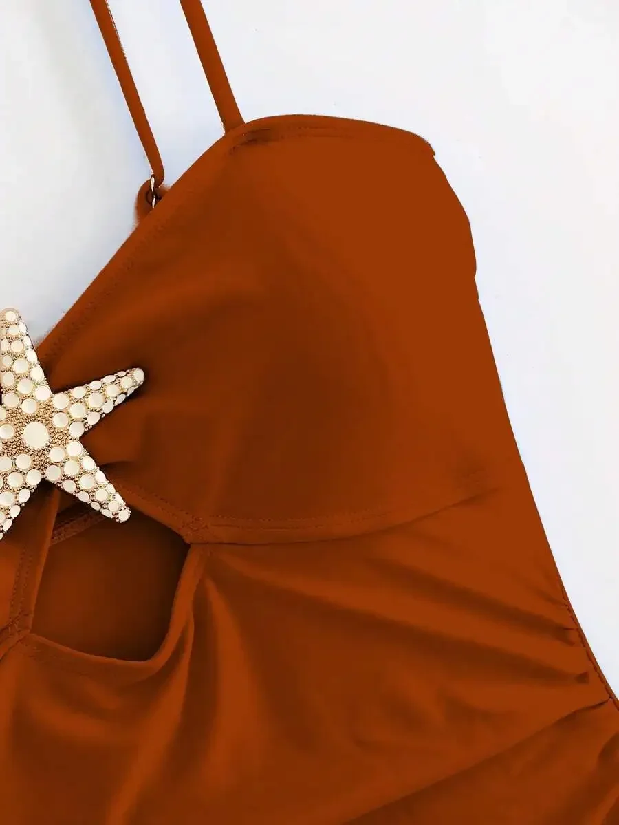 Womens Hollow-Out Starfish Decor Ruched One-Piece Swimsuit With Tie-Up Maxi Skirt
Womens Hollow-Out Starfish Decor Ruched One-Piece Swimsuit With Tie-Up Maxi Skirt