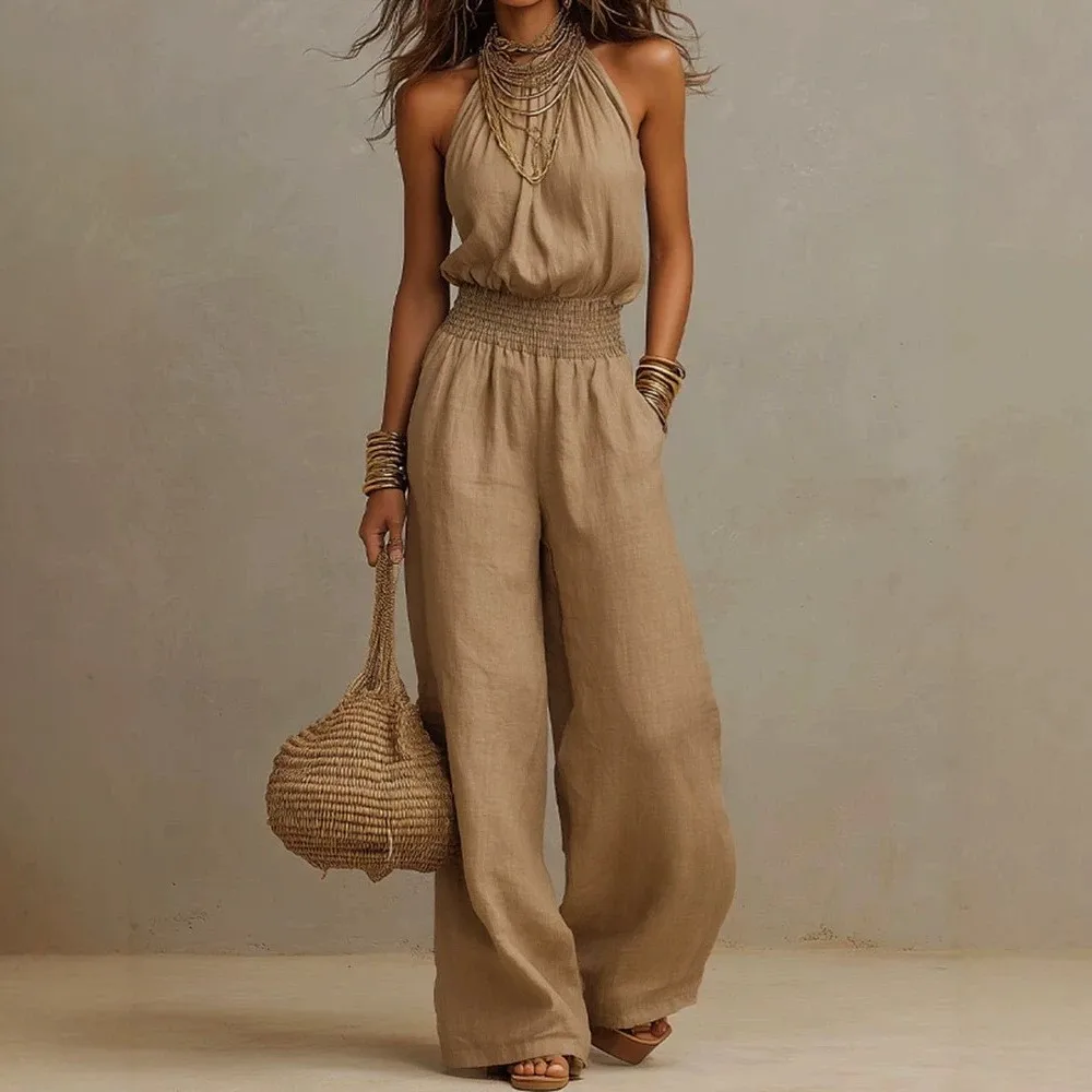 Women's Halter Neck Smocked Linen Blend Jumpsuit Waist Wide Leg Long Romper Casual Sleeveless Summer Beach Vacation Jumpsuits
Women's Halter Neck Smocked Linen Blend Jumpsuit Waist Wide Leg Long Romper Casual Sleeveless Summer Beach Vacation Jumpsuits