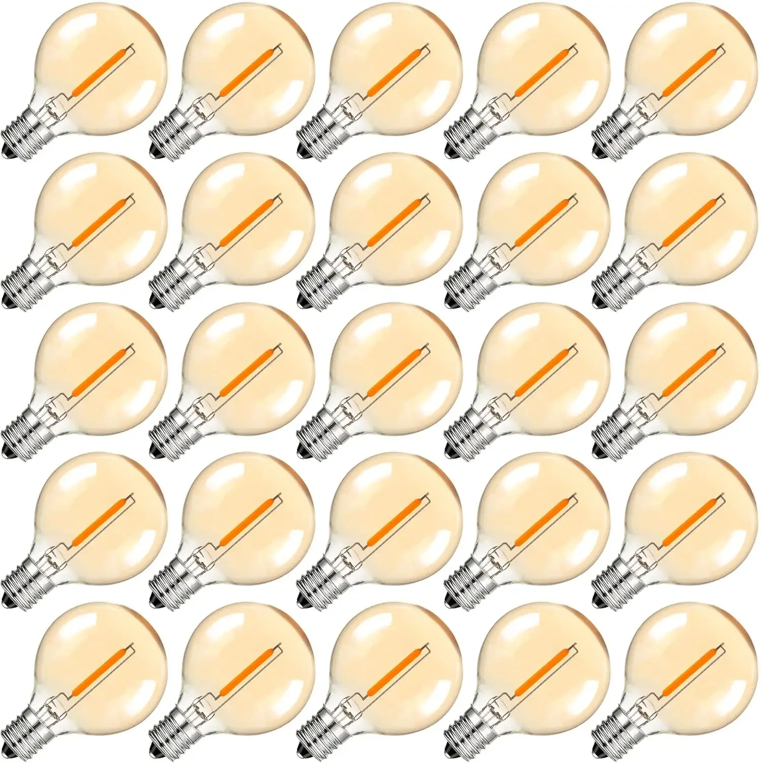 G40 LED Replacement Bulbs, Amber Glass, E12 Candelabra Base, 1W Equivalent 7W, 1.5 Inch, for Outdoor String Lights, Warm White 2200K, 25 Pack
G40 LED Replacement Bulbs, Amber Glass, E12 Candelabra Base, 1W Equivalent 7W, 1.5 Inch, for Outdoor String Lights, Warm White 2200K, 25 Pack