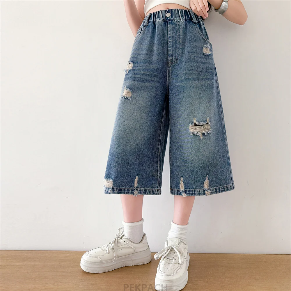 New Summer Kids Children Fashion Ripped Cropped Jeans with Holes for Teenage Girls Vintage Blue Denim Capri Pants Age 5 To 14 Y
New Summer Kids Children Fashion Ripped Cropped Jeans with Holes for Teenage Girls Vintage Blue Denim Capri Pants Age 5 To 14 Y