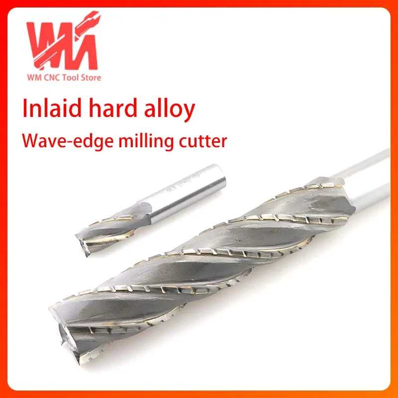 Embedded hard alloy straight shank wave edge coarse tooth spiral groove milling cutter for rough machining with large feed rate
Embedded hard alloy straight shank wave edge coarse tooth spiral groove milling cutter for rough machining with large feed rate