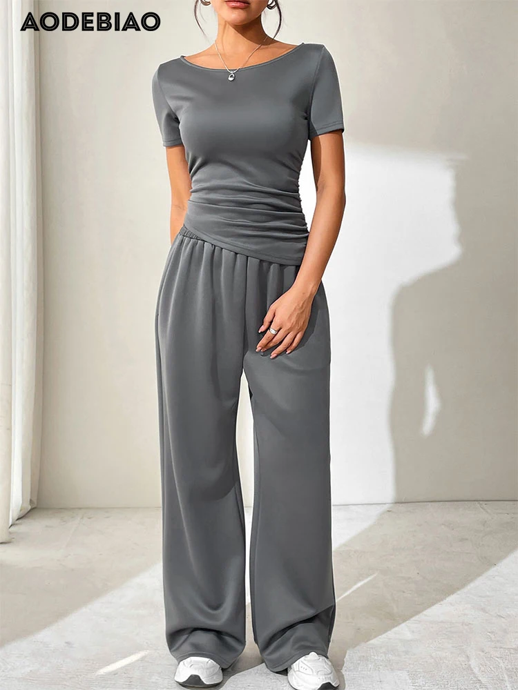 AODEBIAO Summer Women 2 Piece Set Solid Short Sleeve T-shirt Loose Trousers Casual Sexy O-Neck Fashion New Tees Pants Set Women
AODEBIAO Summer Women 2 Piece Set Solid Short Sleeve T-shirt Loose Trousers Casual Sexy O-Neck Fashion New Tees Pants Set Women