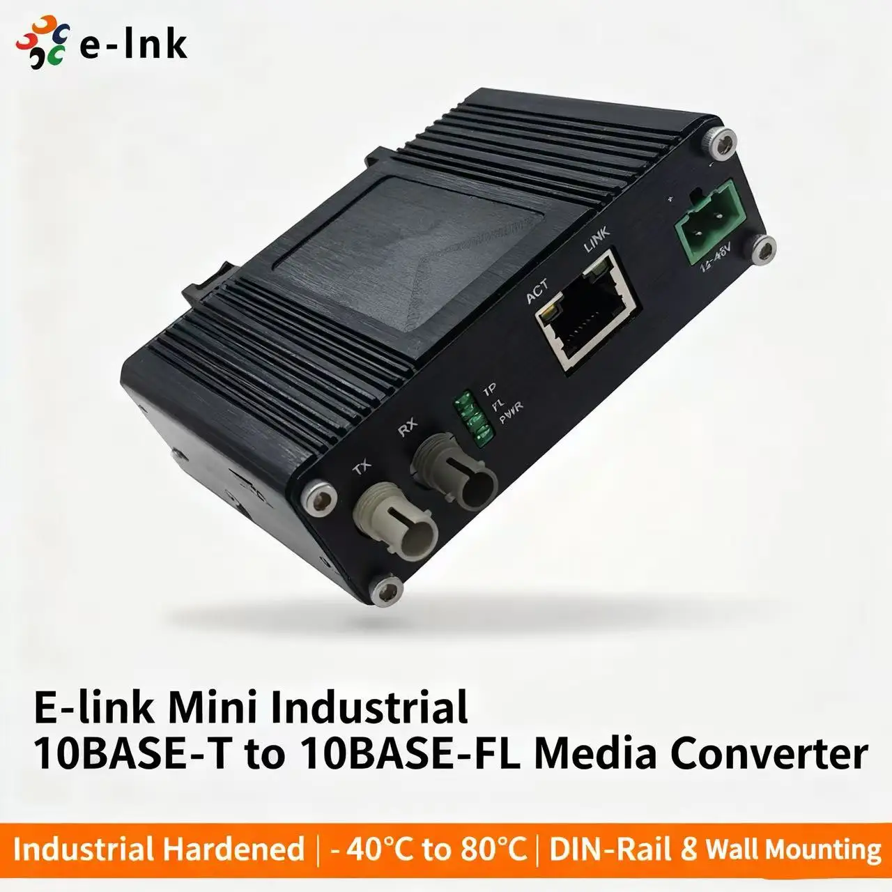 Мини-промышленный медиаконвертер Ethernet 10BASE-T в 10BASE-FL
Мини-промышленный медиаконвертер Ethernet 10BASE-T в 10BASE-FL