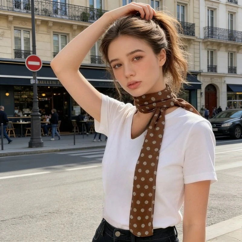 European and American Accessories Brown 2026 Spring Women's Scarf Printed with Polka Dot Silk Scarf Long Tie New Style
European and American Accessories Brown 2026 Spring Women's Scarf Printed with Polka Dot Silk Scarf Long Tie New Style