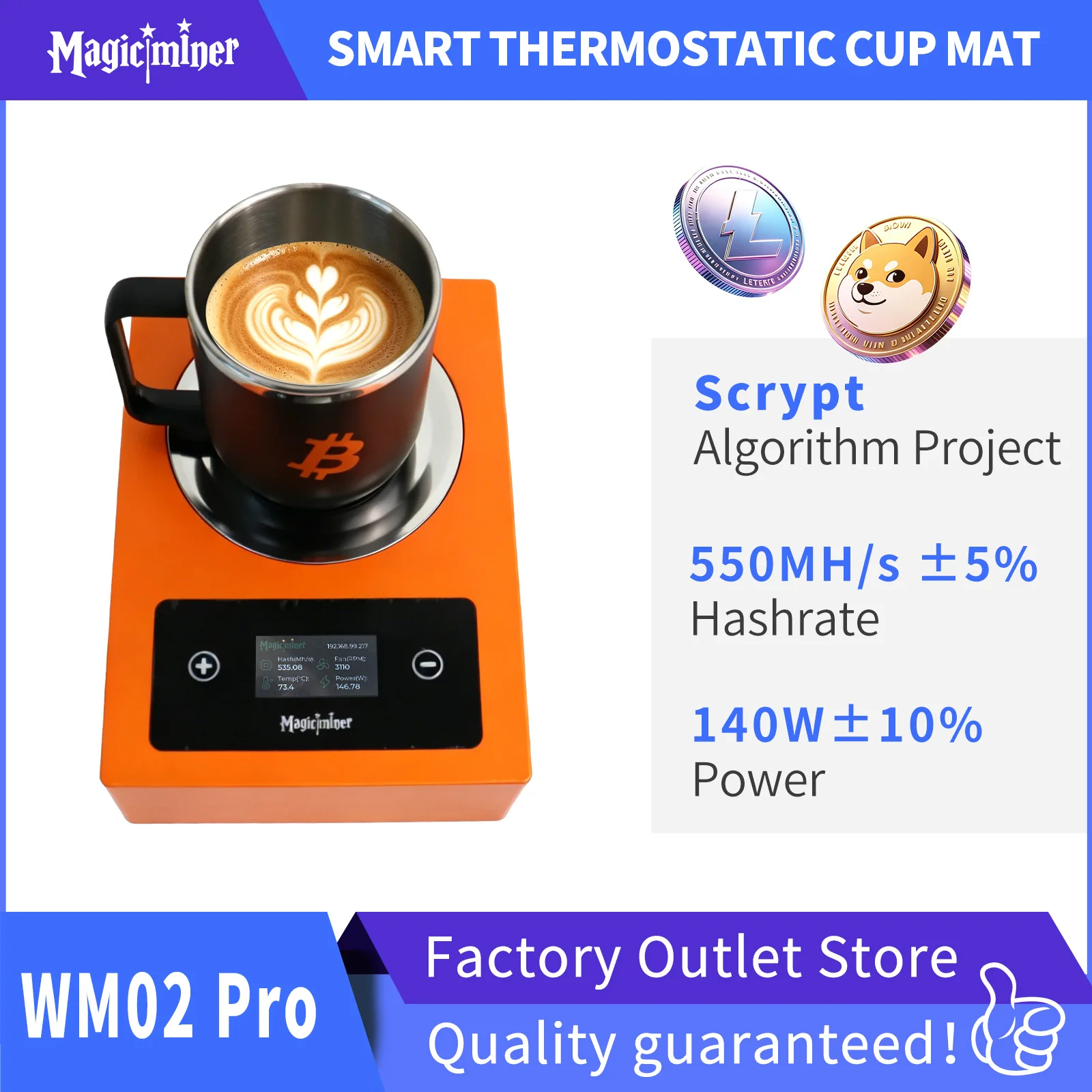 2026 Magicminer WM02Pro 540MH/s Scrypt ASIC Miner for Litecoin DOGE Mining 140W Low Noise Desktop Crypto Miner Cup Heater
2026 Magicminer WM02Pro 540MH/s Scrypt ASIC Miner for Litecoin DOGE Mining 140W Low Noise Desktop Crypto Miner Cup Heater