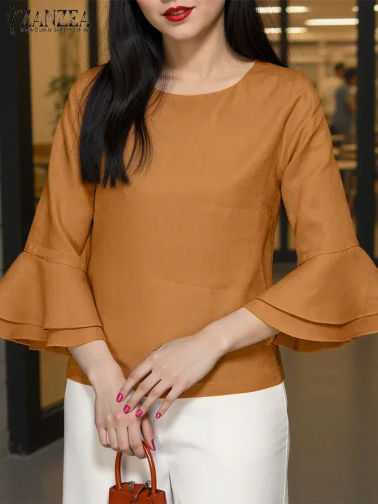 ZANZEA Vintage Solid Color Blouse Fashion 3/4 Flare Sleeve Shirt Women Round Neck Tunics Tops Holiday 2025 Spring Commuting Tops
ZANZEA Vintage Solid Color Blouse Fashion 3/4 Flare Sleeve Shirt Women Round Neck Tunics Tops Holiday 2025 Spring Commuting Tops