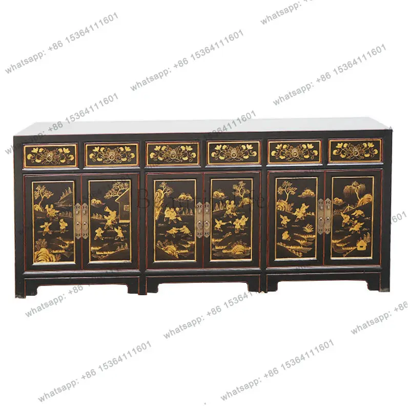 Chinese solid wood dining side cabinet black gold-painted antique foyer entrance locker
Chinese solid wood dining side cabinet black gold-painted antique foyer entrance locker