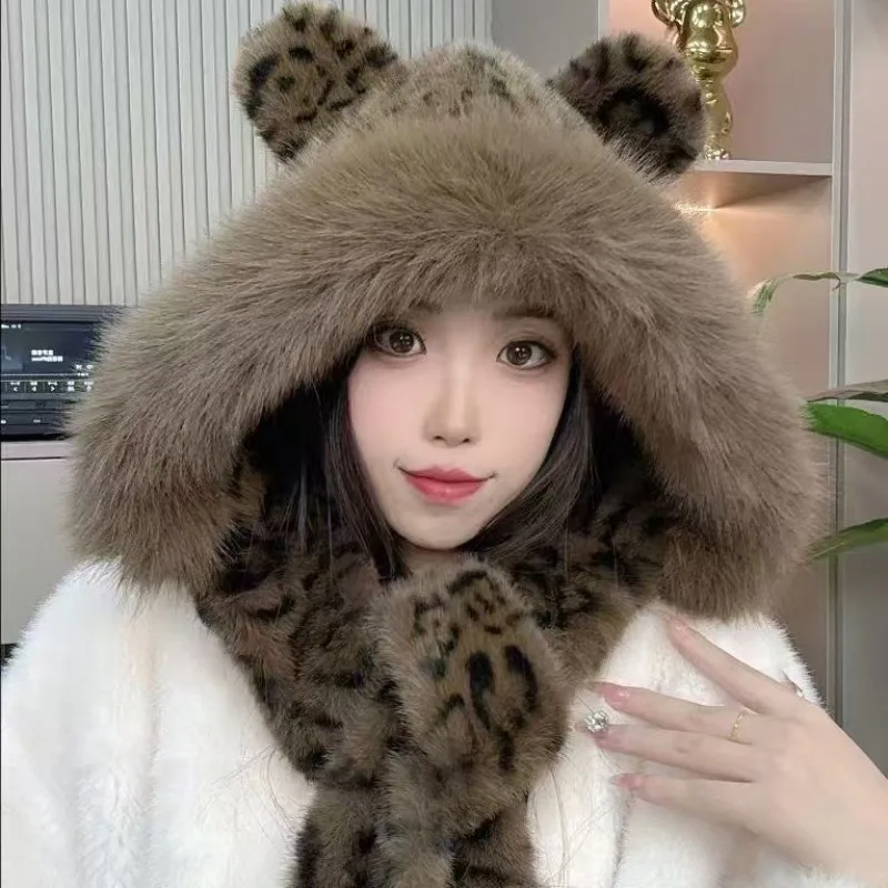 Шапка с леопардовым шарфом из искусственного меха, зимняя теплая шапка-ушанка для женщин и детей, модная защитная шапка для холодной погоды
Шапка с леопардовым шарфом из искусственного меха, зимняя теплая шапка-ушанка для женщин и детей, модная защитная шапка для холодной погоды