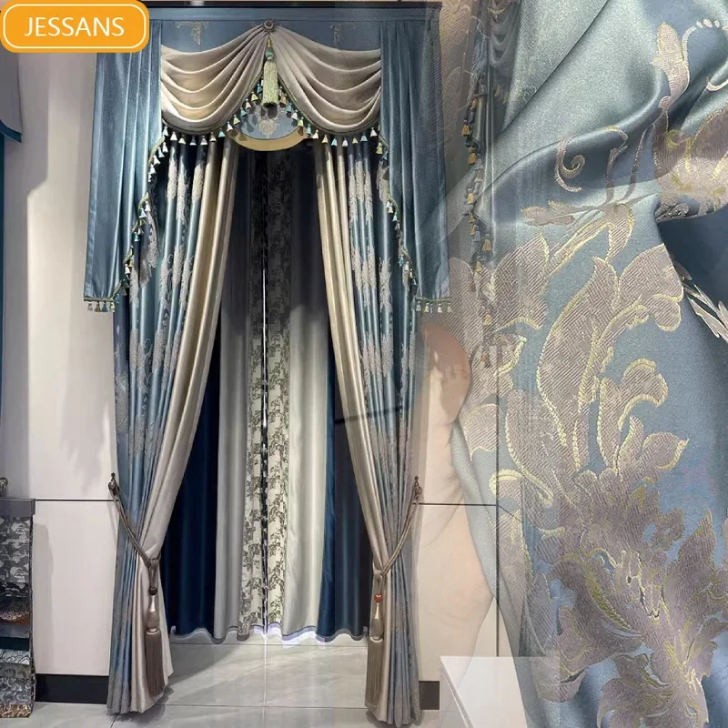 Light Blue Jacquard Splicing Thickened Curtains for Living Room Bedroom French Window Villa Customized Window Screen Finished
Light Blue Jacquard Splicing Thickened Curtains for Living Room Bedroom French Window Villa Customized Window Screen Finished