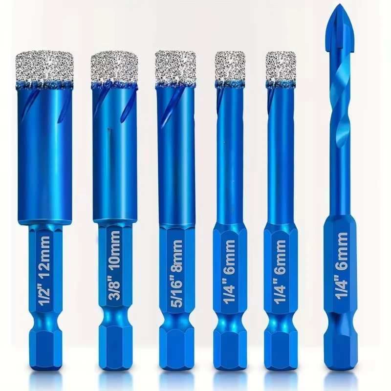 6Pcs Dry Drill Core Bit Set Spiral Groove Brazed Drill Bit Hex Shank Hole Saw for Ceramic Tile Granite Marble
6Pcs Dry Drill Core Bit Set Spiral Groove Brazed Drill Bit Hex Shank Hole Saw for Ceramic Tile Granite Marble