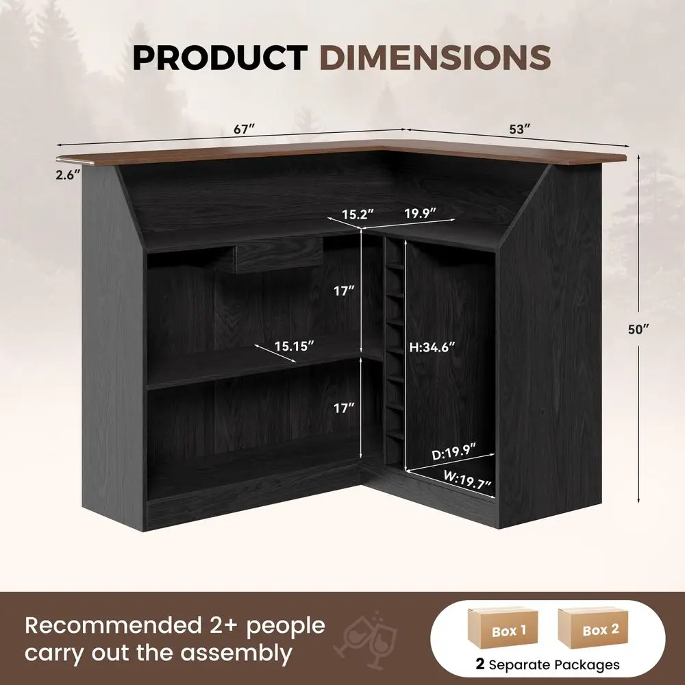 53 L Shaped Home Bar Unit with Fridge Space, Bar Cabinets for Home with LED Strip, Basement Bar Table with Stemware Racks amp D
53 L Shaped Home Bar Unit with Fridge Space, Bar Cabinets for Home with LED Strip, Basement Bar Table with Stemware Racks amp D