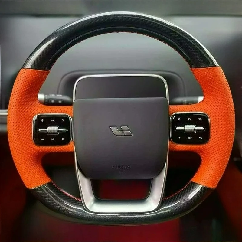 Hand-stitched renovation black carbon fiber orange leather steering wheel cover For ideal L6 L7 L8 L9 MEGA i6 i8 2023-2025
Hand-stitched renovation black carbon fiber orange leather steering wheel cover For ideal L6 L7 L8 L9 MEGA i6 i8 2023-2025