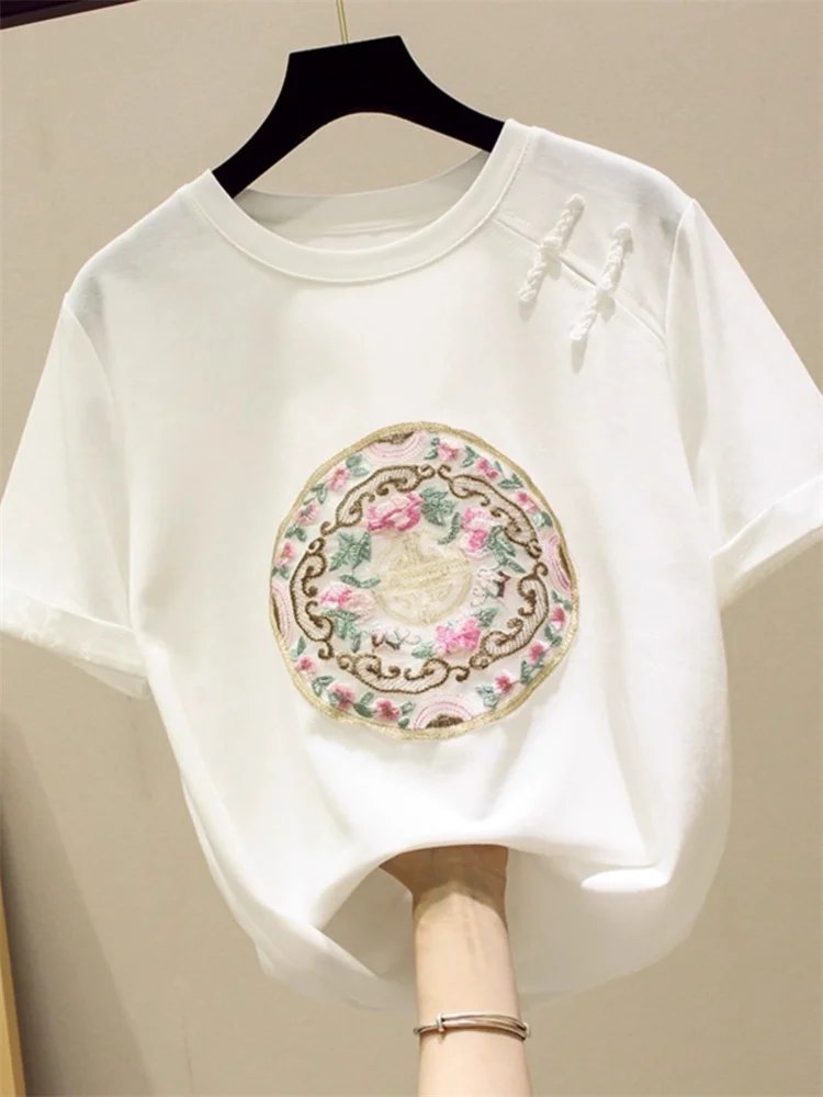 New Chinese Style Short Sleeve T-Shirt Women's Summer Fashionable Embroidery Button Top plus Size Slimming Casual Wear
New Chinese Style Short Sleeve T-Shirt Women's Summer Fashionable Embroidery Button Top plus Size Slimming Casual Wear
